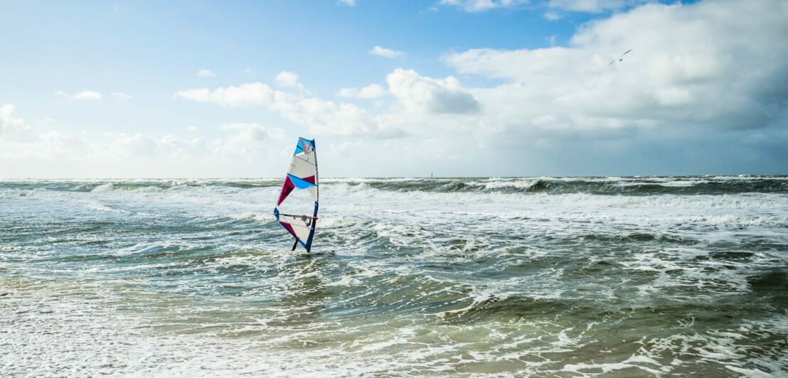 Ein Windsurfer auf dem Wasser bei Wind