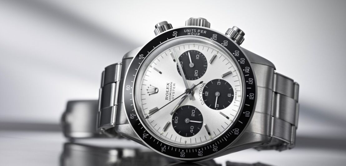 Ein silberfarbener Daytona-Cosmograph mit Paul-Newman-Zifferblatt von Rolex