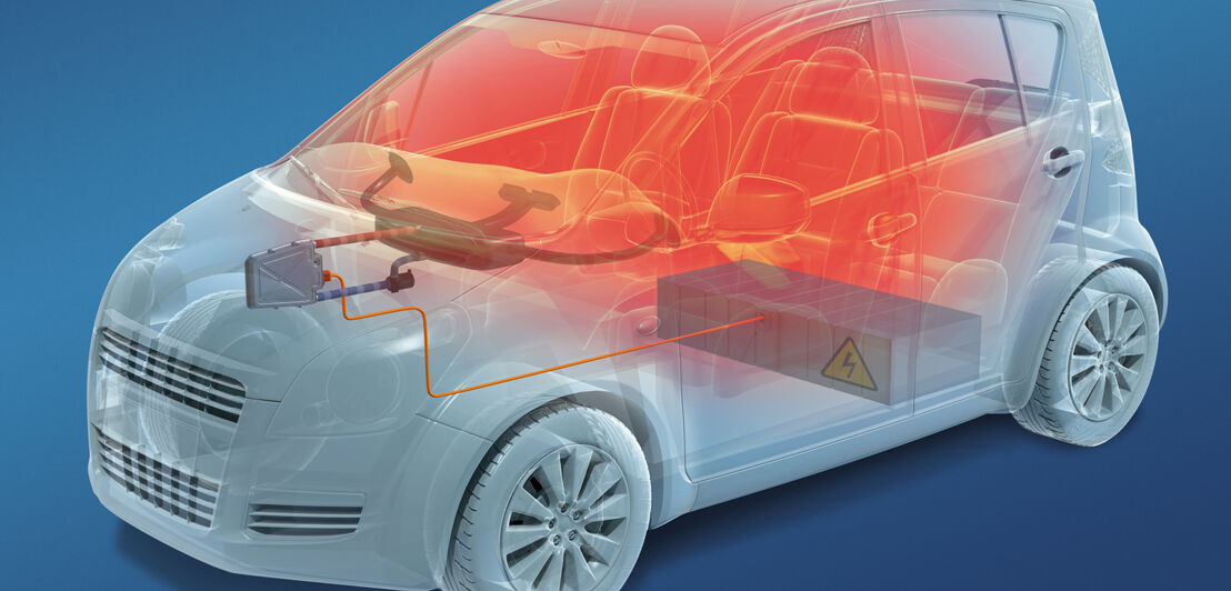 Der Innenraum eines E-Autos wird mit der programmierten Standheizung vor dem Start aufgewärmt