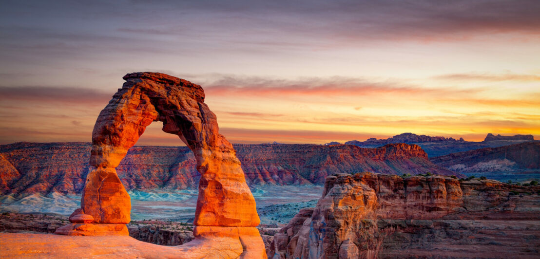 Der Felsbogen Delicate Arch im Arches-Nationalpark.