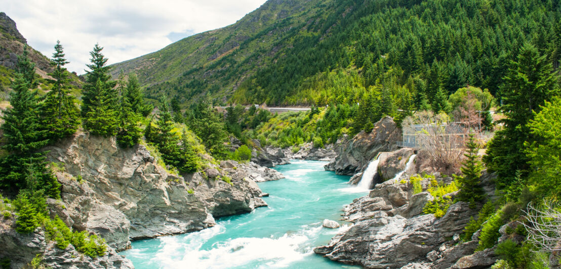 Luftaufnahme des Flusses Kawarau in Neuseeland