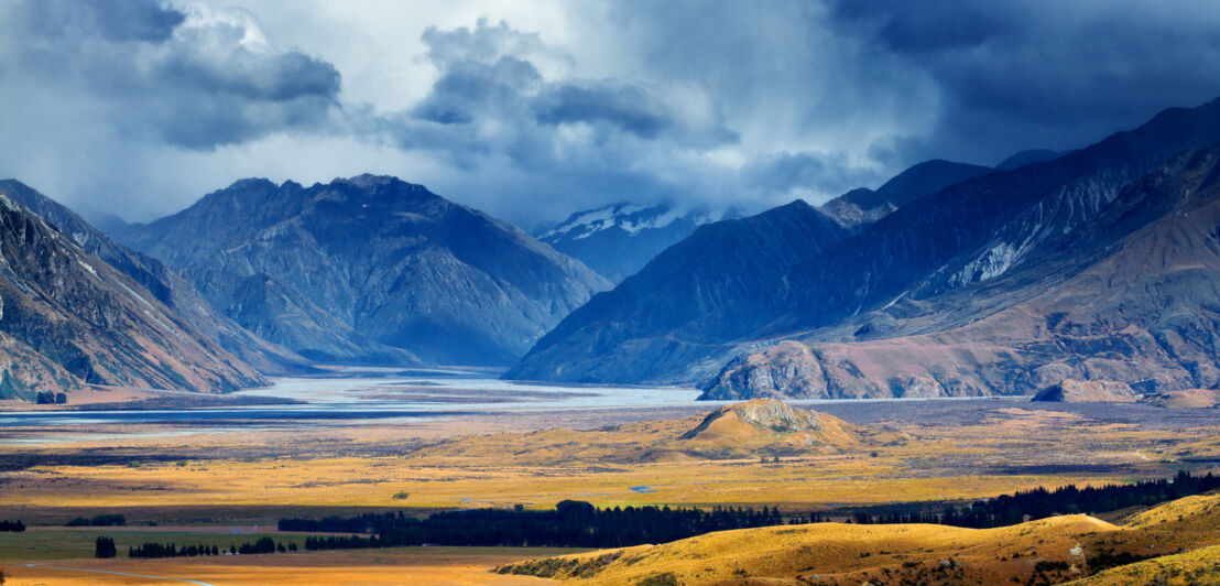 Luftaufnahme des Rangitata Valleys in Neuseeland