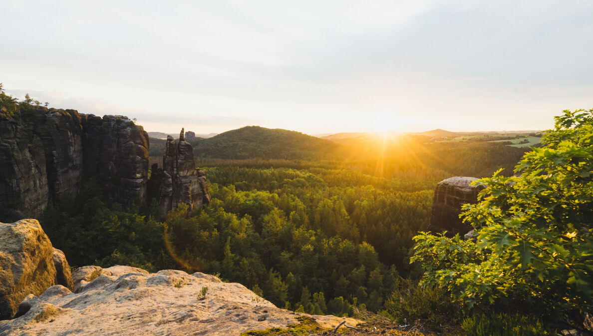 Sonnenuntergang an der Häntzschelstiege in der Sächsischen Schweiz