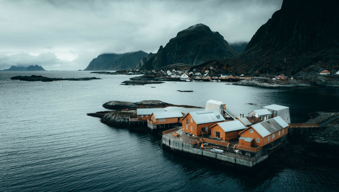 Blick auf das Holmen Lofoten aus der Vogelperspektive