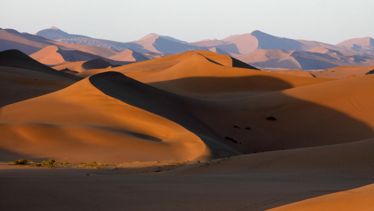 Panoramaaufnahme von Dünen in der Wüste Gobi.