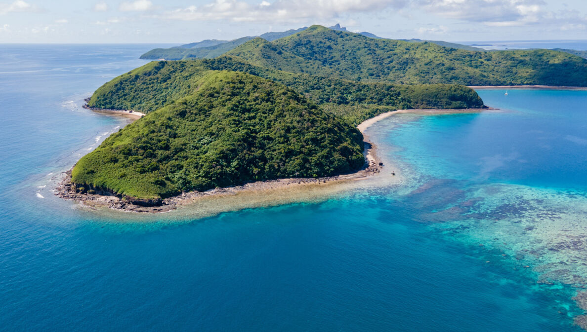 Luftaufnahme der Inselgruppe Yasawa Islands der Fidschi-Inseln.