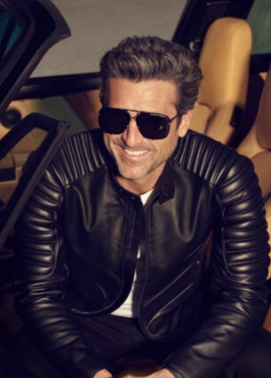 Model in Lederjacke mit der Porsche Sonnenbrille P'8928