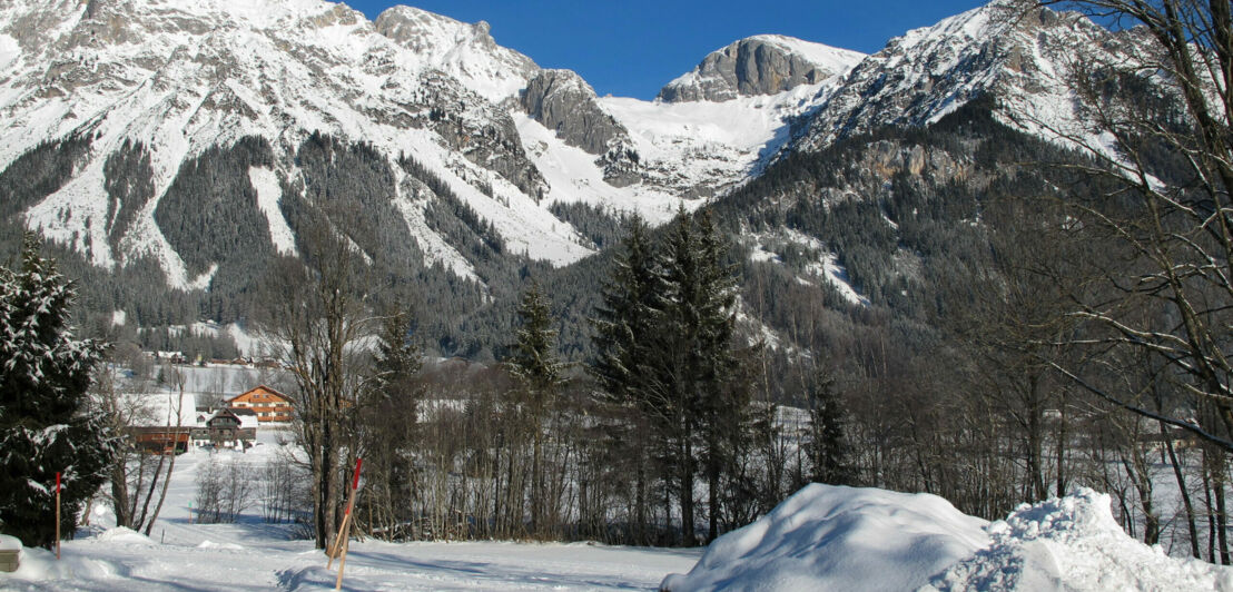 Verschneite Landschaft in Ramsau am Dachstein.