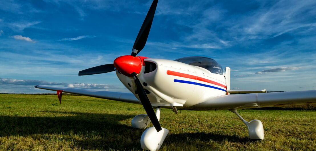 Leichtflugzeug auf einer großen Wiese