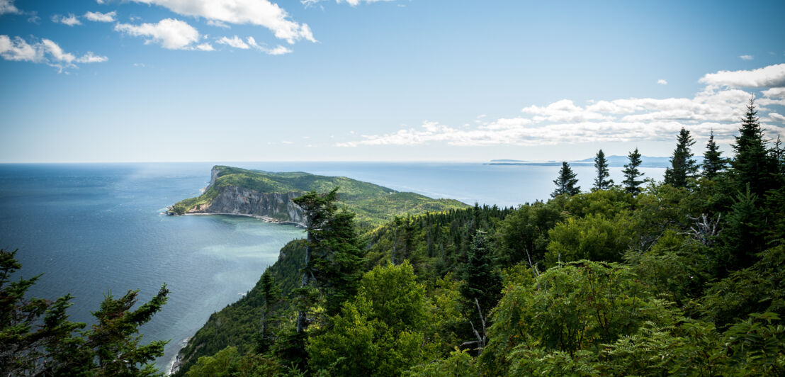 Blick auf eine Landzunge im Meer des Forillon-Nationalparks in Kanada