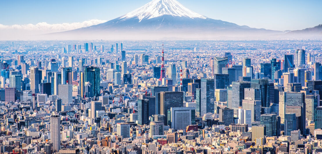 Luftaufnahme der Skyline von Tokio mit Mount Fuji im Hintergrund