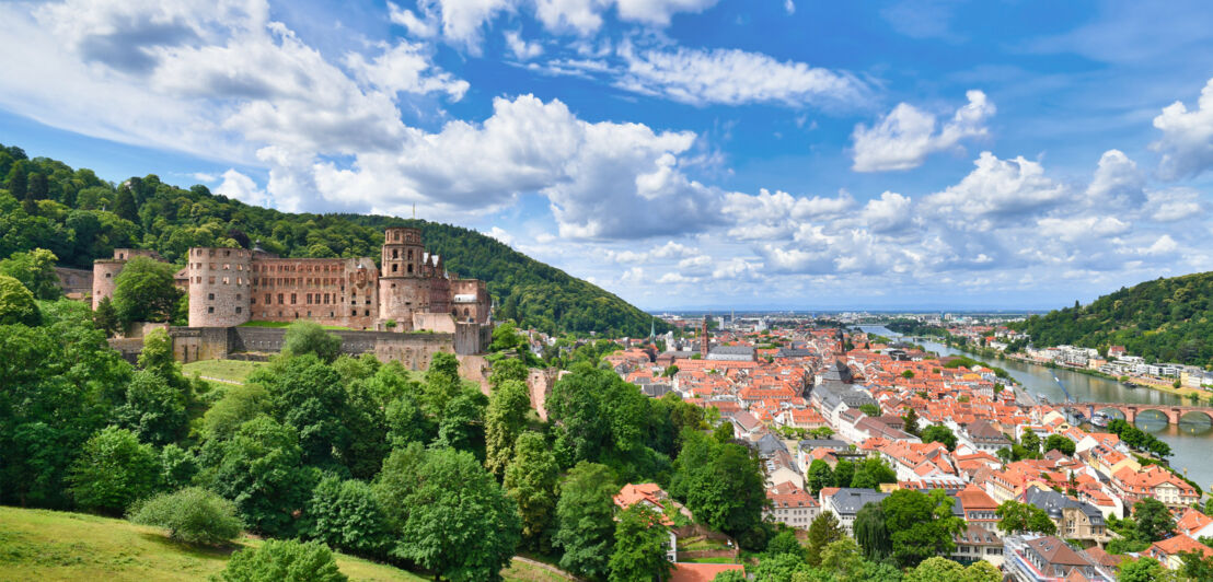 Blick auf das Heidelberger Schloss und die Altstadt.