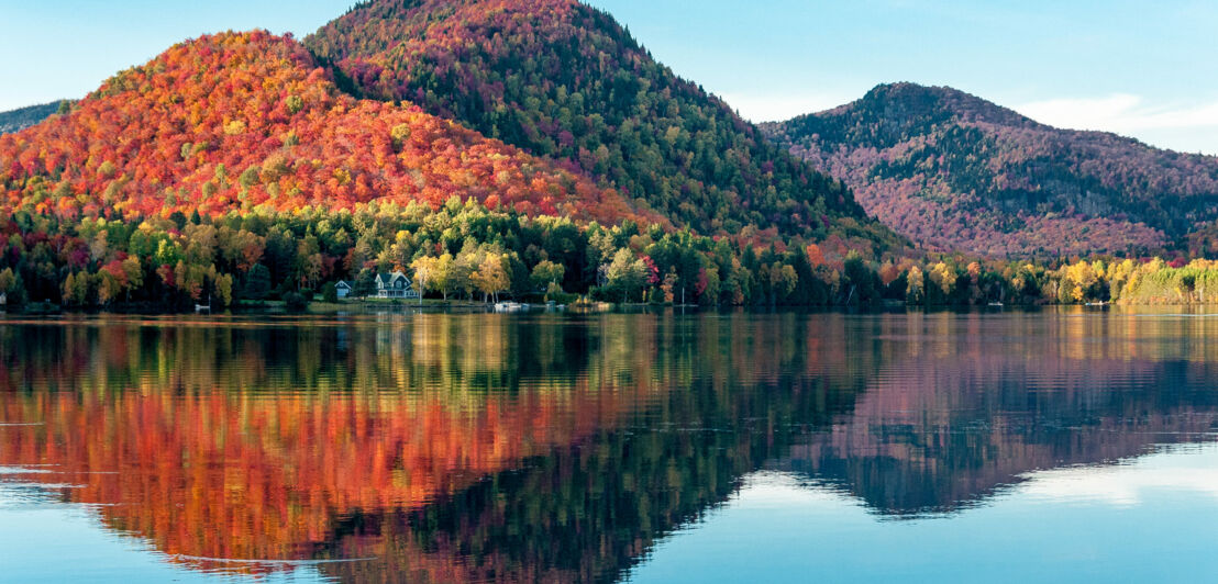 Herbstliche Waldlandschaft auf Hügeln an einem See. Herbstliche Waldlandschaft auf Hügeln an einem See.