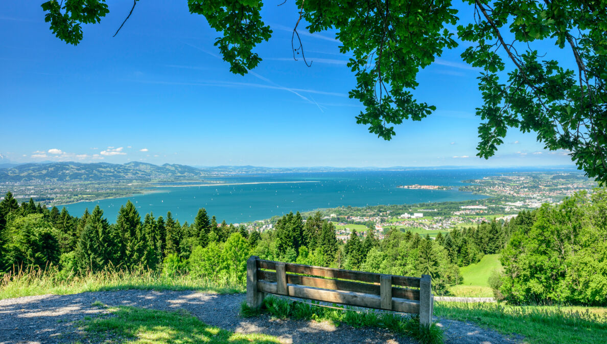 Holzbank mit Blick auf den Bodensee