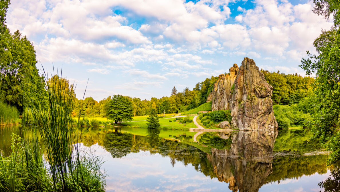 Blick auf eine sommerliche Landschaft mit Wasser