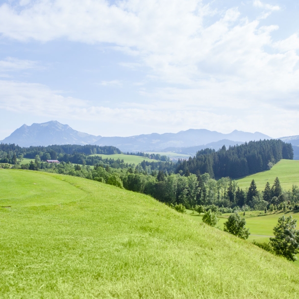 Golfspieler vor Alpenpanorama