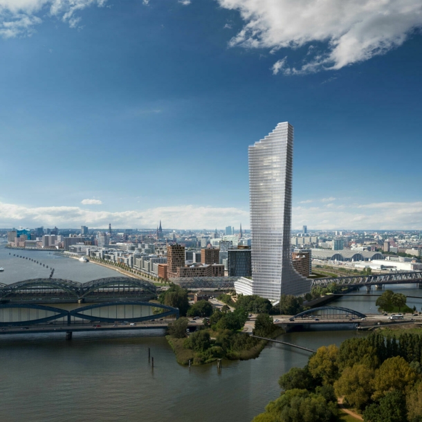 Blick auf den Elbtower Hamburg und die Elbbrücken in der HafenCity