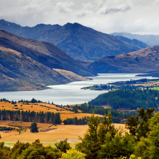 Luftaufnahme vom Lake Wanaka in Neuseeland