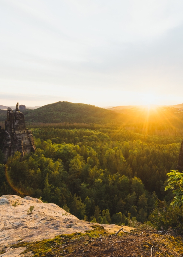 Sonnenuntergang an der Häntzschelstiege in der Sächsischen Schweiz