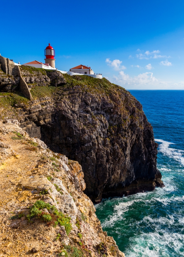 Ein Leuchtturm am Kap St. Vincent in Sagres, Portugal