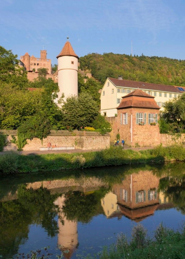 Blick über die Tauber auf die Stadt Wertheim mit Burgruine