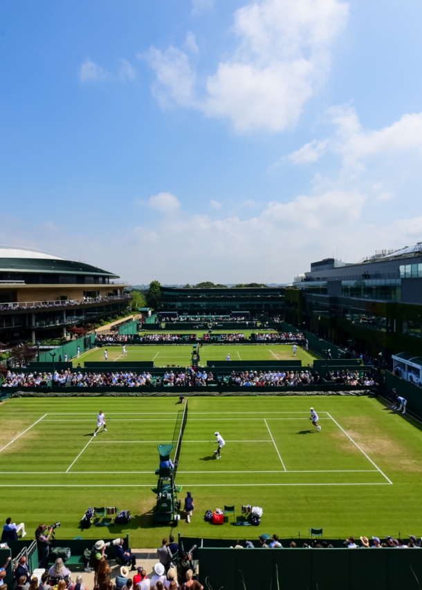 Blick über die Tennisplätze in Wimbledon